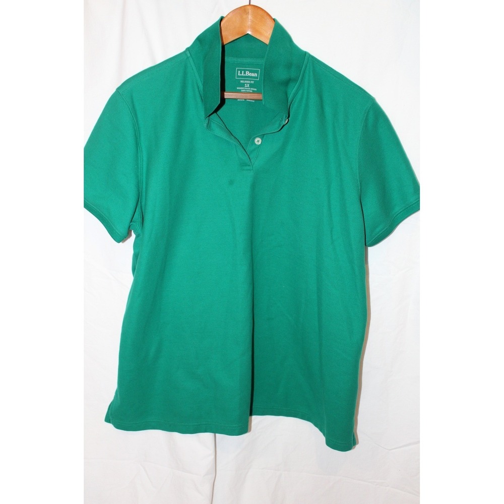 L.L. Bean Women's 1X Kelly Green Polo Shirt Relaxed Fit Cotton